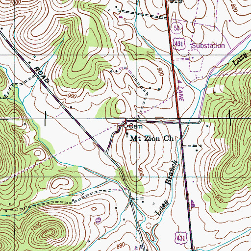Topographic Map of Mount Zion Cemetery, TN