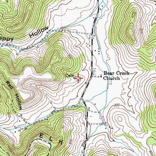 Topographic Map of Old Bear Creek Cemetery, TN