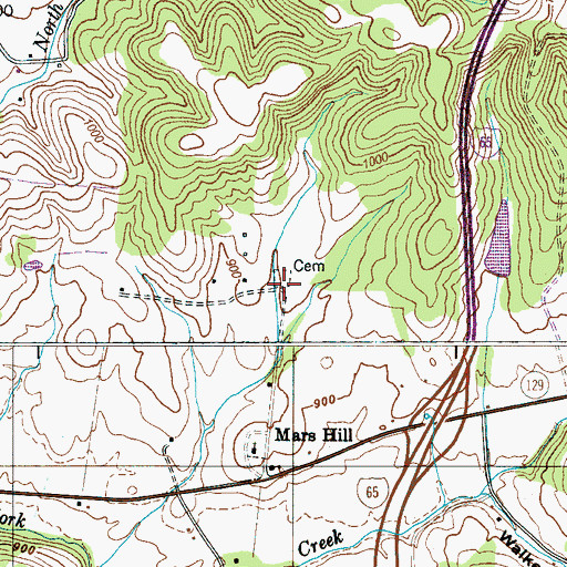 Topographic Map of Old Mars Hill Cemetery, TN