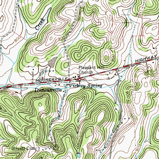Topographic Map of Pleasant Hill Cemetery, TN