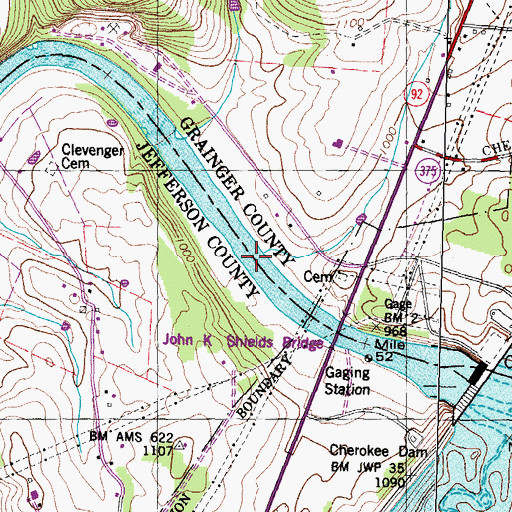 Topographic Map of Combs Shoals, TN