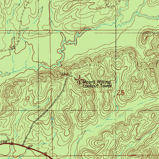 Topographic Map of Mount Willing Lookout Tower, AL