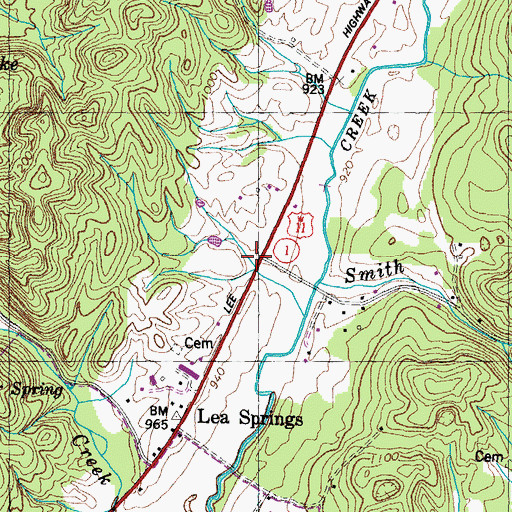 Topographic Map of Lea Springs Baptist Church, TN