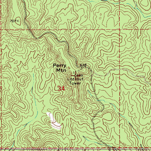 Topographic Map of Perry Mountain Fire Tower, AL
