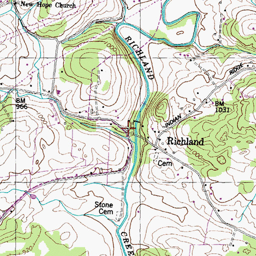 Topographic Map of Mouth of Richland Baptist Church, TN