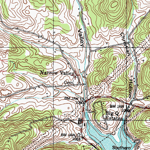 Topographic Map of Narrow Valley Baptist Church, TN