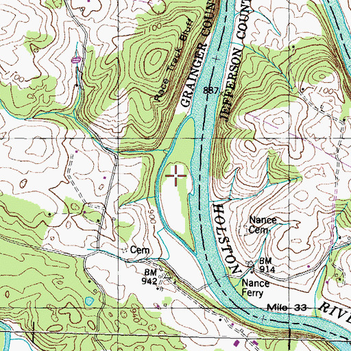 Topographic Map of Nances Island, TN