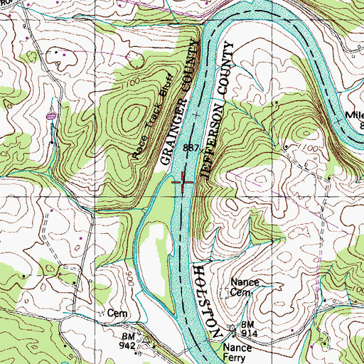 Topographic Map of Nances Shoals, TN