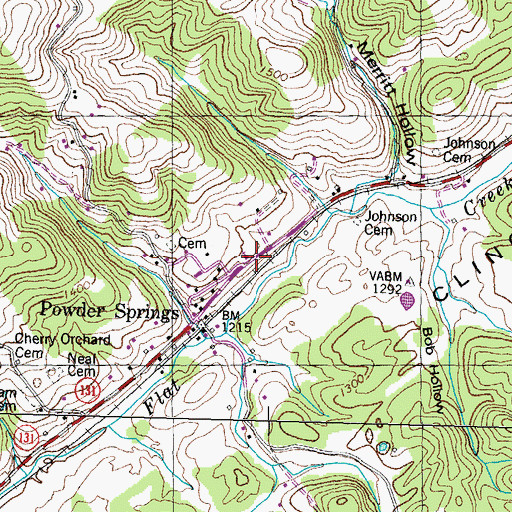 Topographic Map of Powder Springs Baptist Church, TN