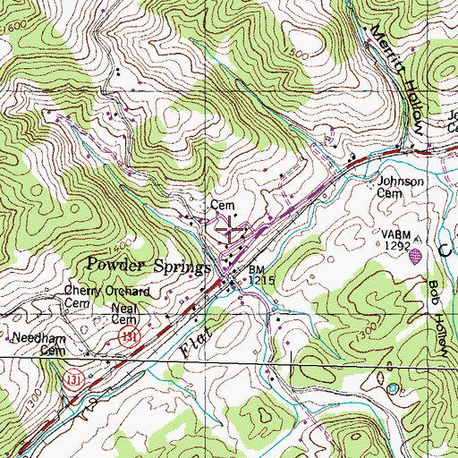 Topographic Map of Powder Springs School (historical), TN