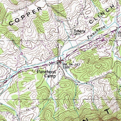 Topographic Map of Puncheon Camp Baptist Church, TN