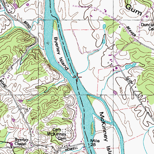 Topographic Map of Six Shoals, TN