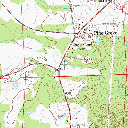 Topographic Map of Mount Davis Community Center, AL