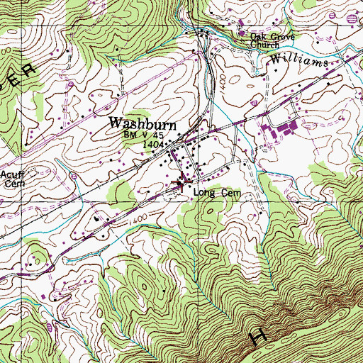 Topographic Map of Washburn Baptist Church, TN