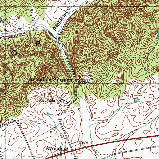 Topographic Map of White Sulfur Spring, TN