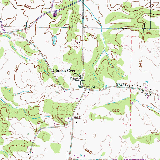 Topographic Map of Clarks Creek Cemetery, TN