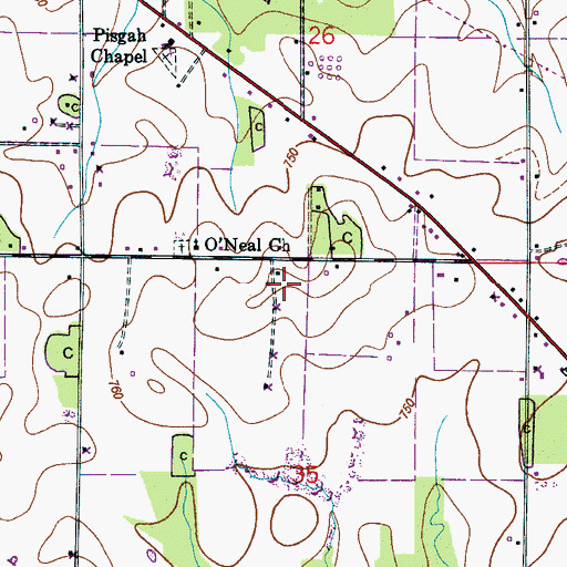 Topographic Map of O'Neal Lookout Tower, AL