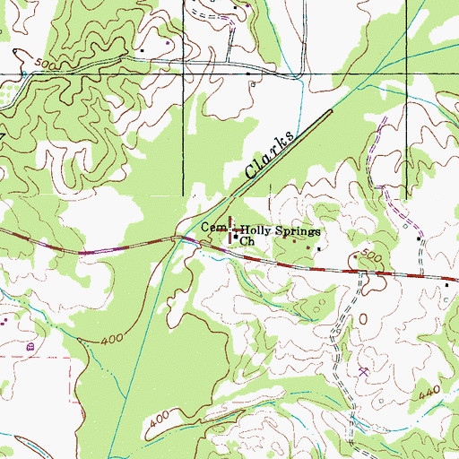 Topographic Map of Holly Springs Cemetery, TN