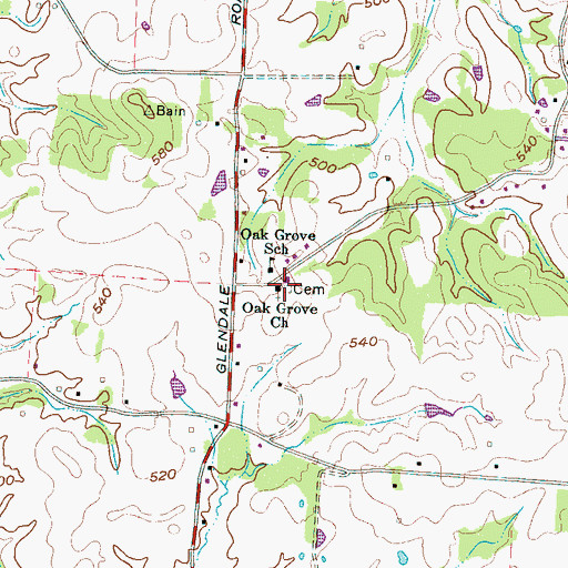 Topographic Map of Oak Grove Cemetery, TN