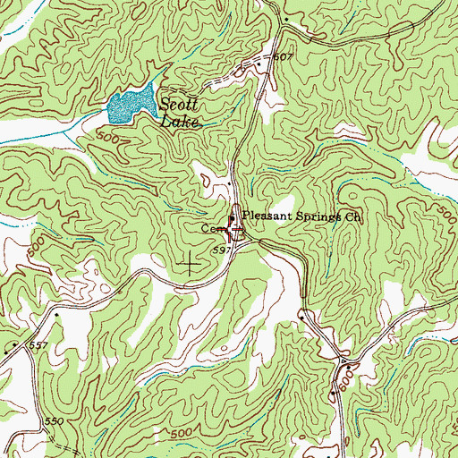 Topographic Map of Pleasant Springs Cemetery, TN