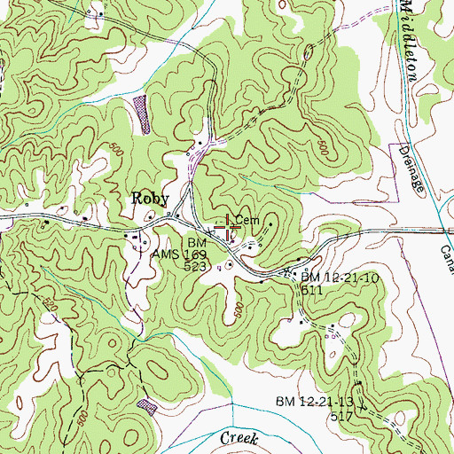 Topographic Map of Roby Cemetery, TN