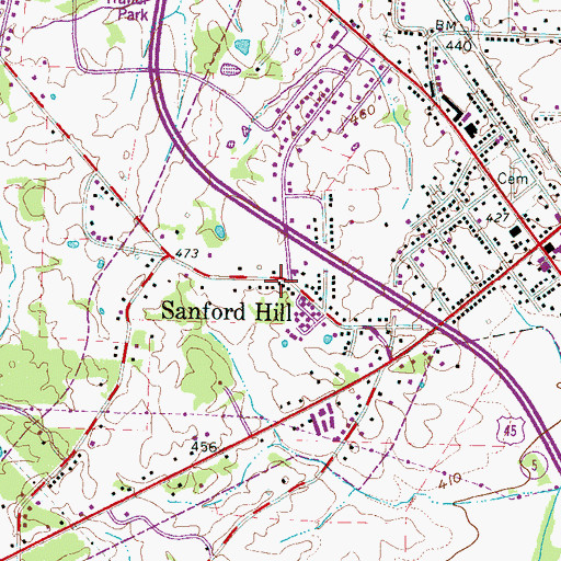 Topographic Map of Sanford Hill Baptist Church, TN