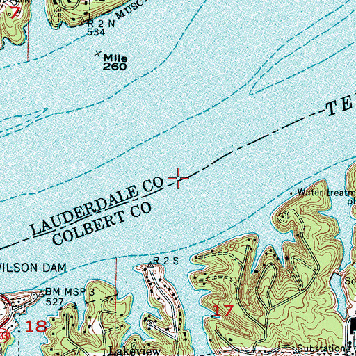 Topographic Map of Little Muscle Shoals (historical), AL