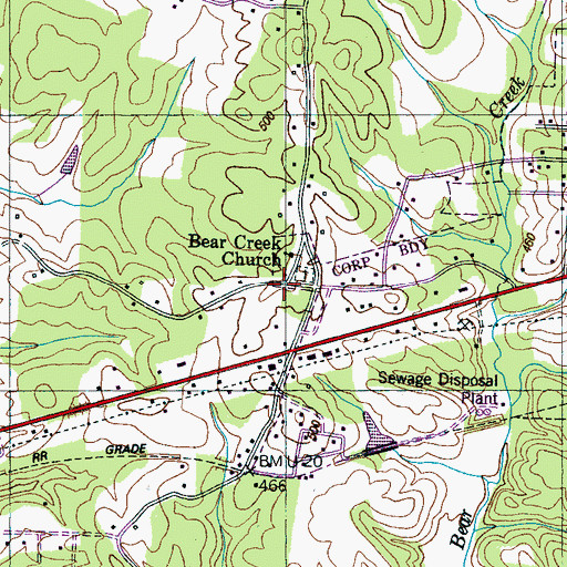 Topographic Map of Bear Creek, TN