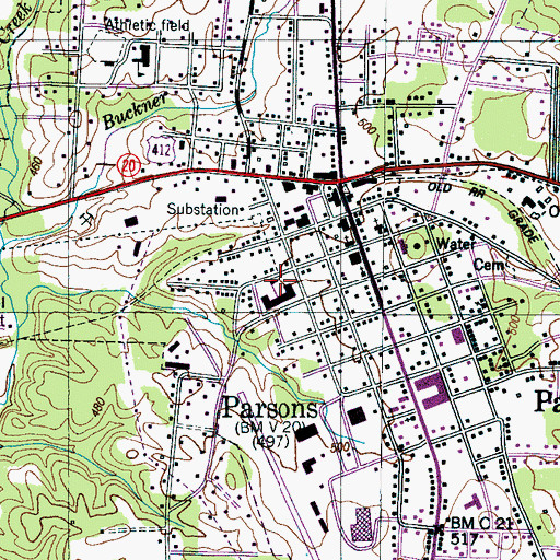 Topographic Map of Parsons College (historical), TN