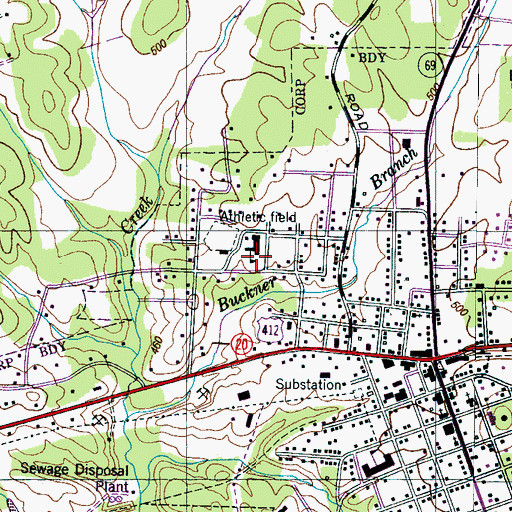 Topographic Map of Parsons High School (historical), TN