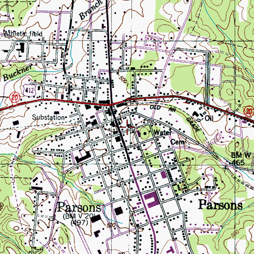 Topographic Map of Parsons United Methodist Church, TN