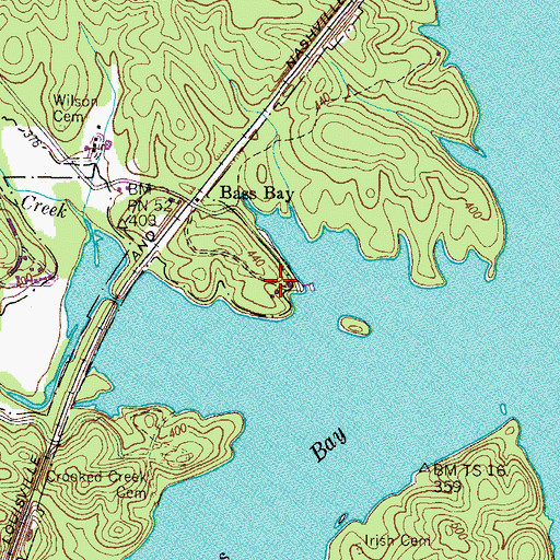 Topographic Map of Bass Bay Resort, TN
