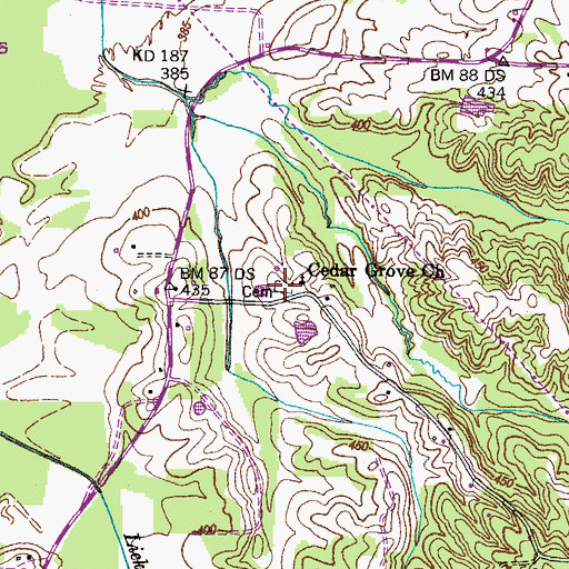 Topographic Map of Cedar Grove Cemetery, TN