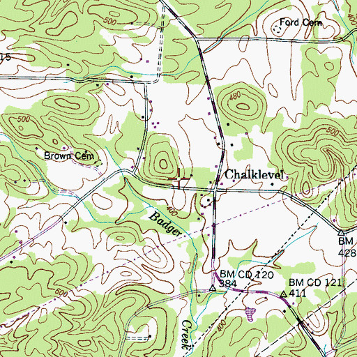 Topographic Map of Chalk Level Baptist Church (historical), TN