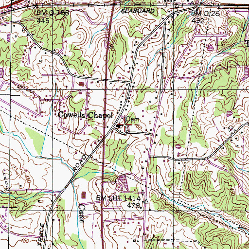 Topographic Map of Cowells Chapel Cemetery, TN
