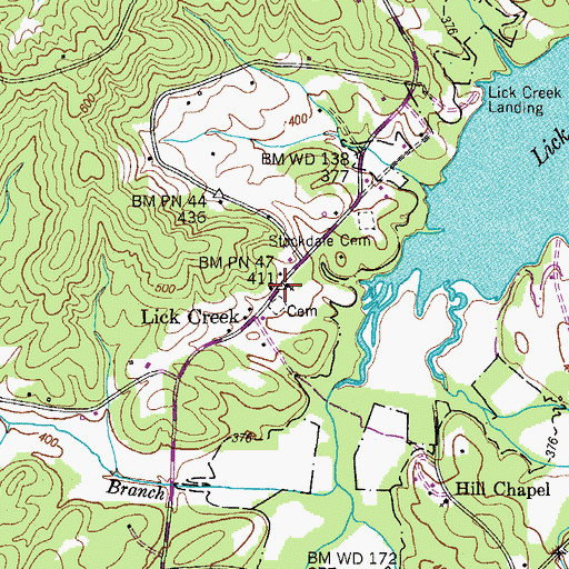Topographic Map of Lick Creek Methodist Church, TN