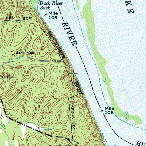 Topographic Map of McCauleys Bluff Landing, TN