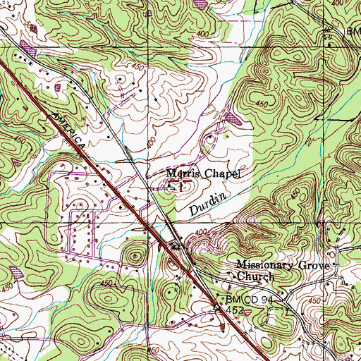 Topographic Map of Morris Chapel Cemetery, TN