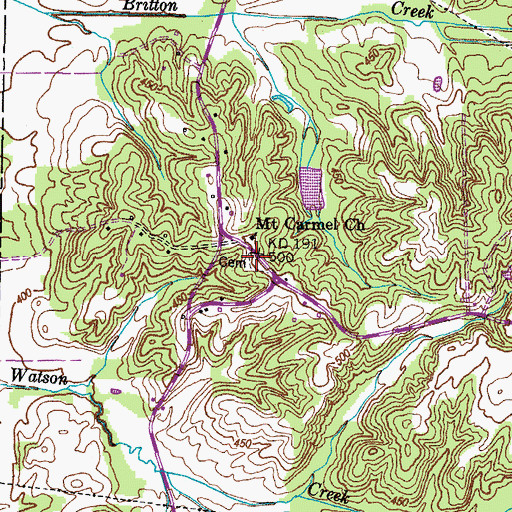 Topographic Map of Mount Carmel Cemetery, TN