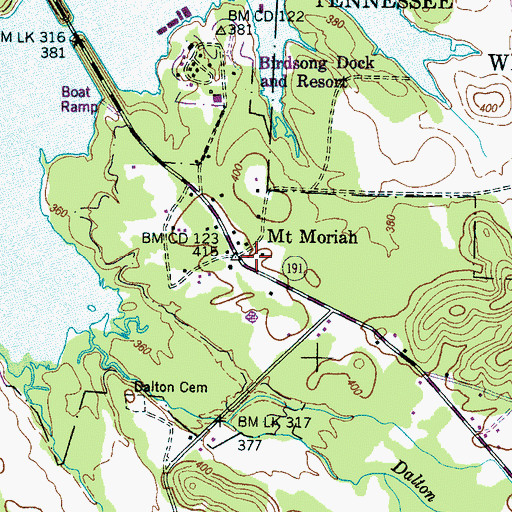 Topographic Map of Mount Moriah Cumberland Presbyterian Church (historical), TN