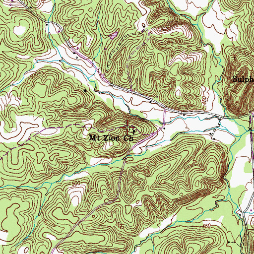 Topographic Map of Mount Zion Cemetery, TN
