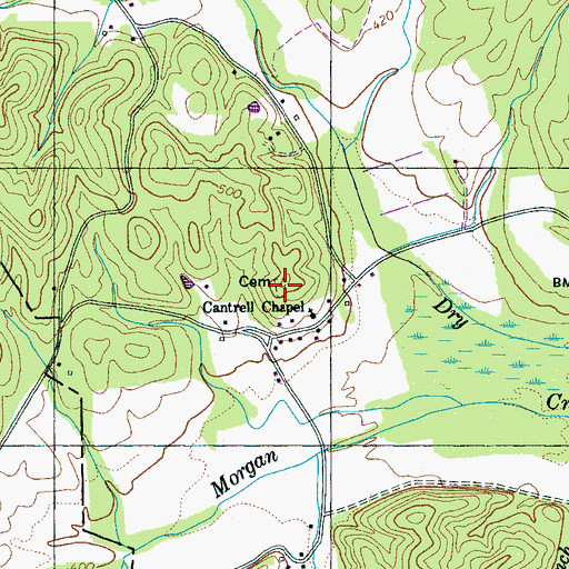 Topographic Map of Old Morgans Creek Cemetery, TN