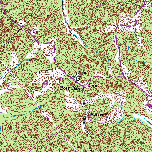 Topographic Map of Post Oak Cemetery, TN