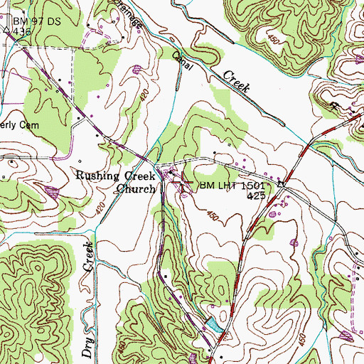 Topographic Map of Rushings Creek Cemetery, TN