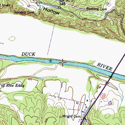 Topographic Map of Hachie Shoal, TN