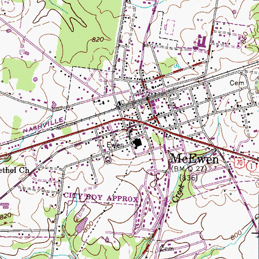 Topographic Map of McEwen First Baptist Church, TN