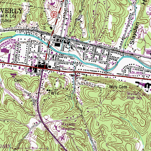 Topographic Map of Waverly First Baptist Church, TN