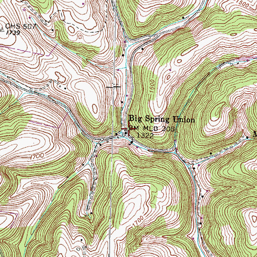 Topographic Map of Big Spring Union Baptist Church, TN