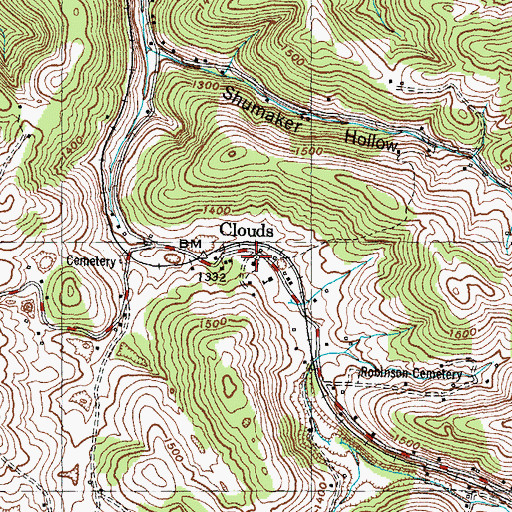 Topographic Map of Clouds Memorial Baptist Church, TN