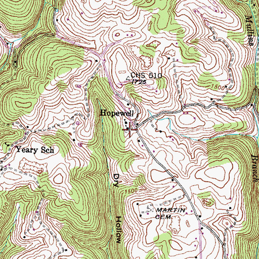 Topographic Map of Hopewell Baptist Church, TN